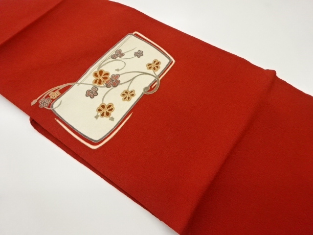 JAPANESE NAGOYA OBI / CHIRIMEN / KINSAI / FLOWER ARABESQUE